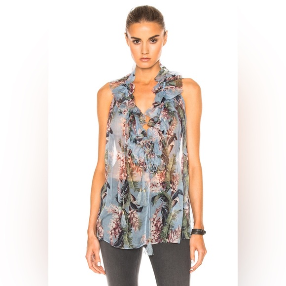 ZIMMERMANN Winsome Ruffle Top in Sky Sunbleach Floral Size M